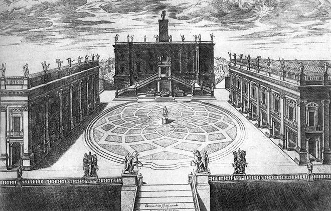 Капитолийская площадь (гравюра Этьена дю Перака, 1568)
