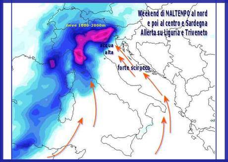 Карта Италии - Распространение циклона на зону Лигурии